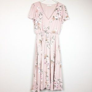 Wayf Blouson Midi Dress In Blush Pearl Floral